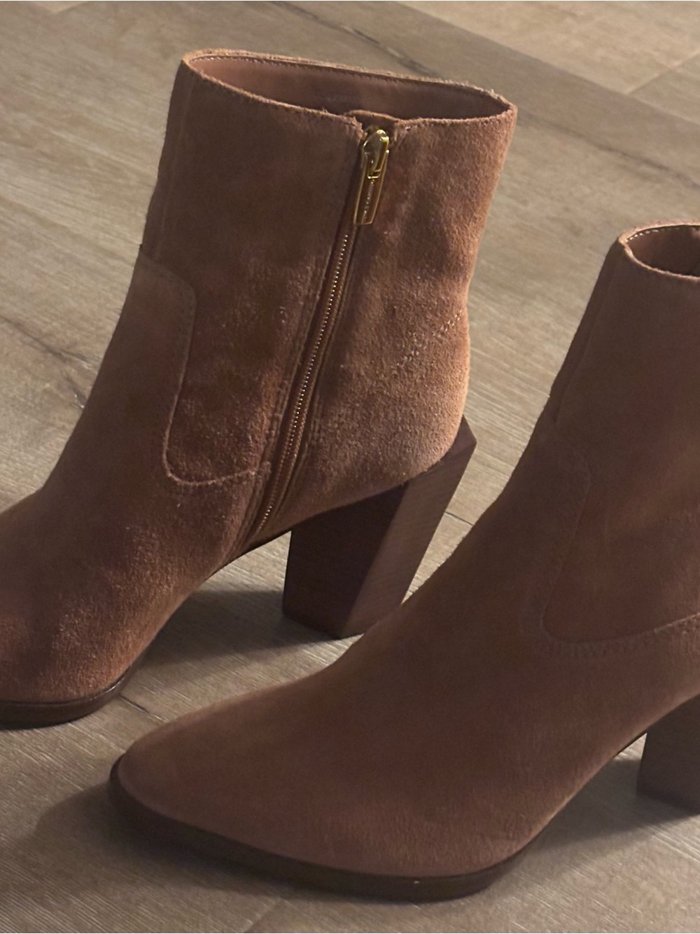 Vince Camuto Suede Chestnut Block Heel Ankle Boots - Never Worn